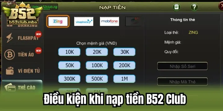 Người chơi tuân thủ yêu cầu để nạp tiền B52 Club thành công